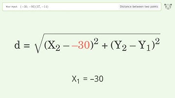 Find the distance between two points p1 (-30,-93) and p2 (37,-14): Step-by-Step Video Solution