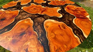 Woodworking/woodturning - A beautiful Yew &amp; Chocolate Resin Round Table