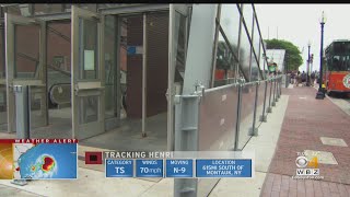 Flood Barriers Have Been Placed Around The Aquarium T Stop In Boston