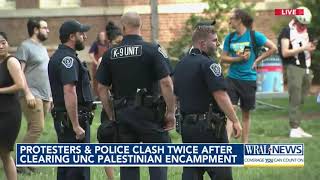 UNC-CH protesters clash with police after American flag lowered, chancellor enters quad