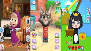 Talking Tom Cat Vs My Talking Masha And The Bear Vs Talking Sprunki Gugugaga Penguin - All Foods