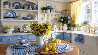 Dreamy Blue &amp; Yellow Cottagecore Decor 🌼 Shabby Chic Spring Home Ideas with Gingham Charm