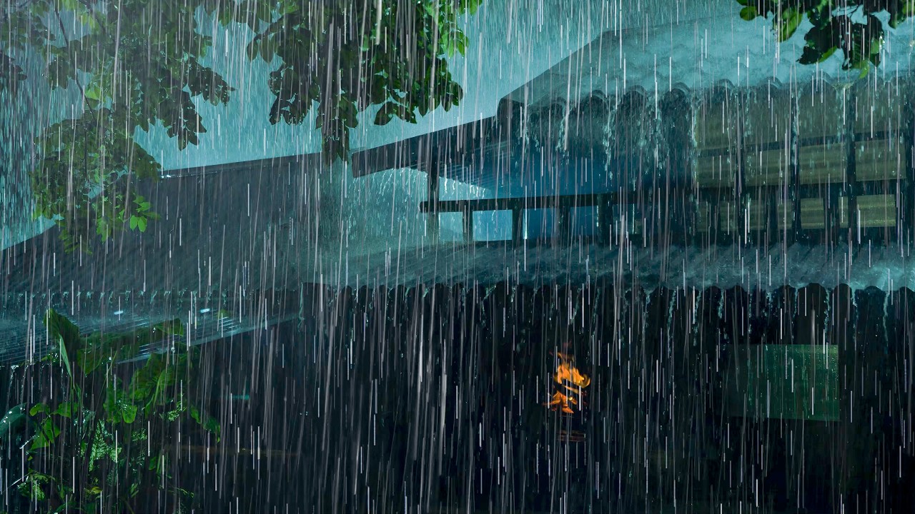 Fall Asleep Quickly in 3 Minutes (NO ADS) Heavy Rain & Thunderstorm on Tin Roof in the Night Forest