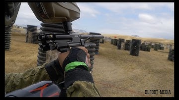 Gen 1 Shocktech SFL Autococker with gunfighter frame shooting video ( Black with Brass )