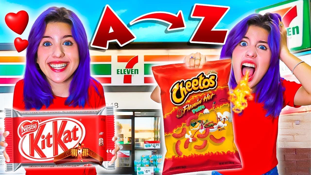 COMIENDO en 7 ELEVEN sólo COLOR ROJO en ORDEN ALFABÉTICO🍟| Leyla Star💫