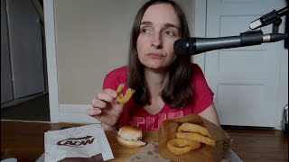 A&W Eating Onion Rings & Chicken Sandwich ~ Sit Down Chit Chat ASMR Whispered