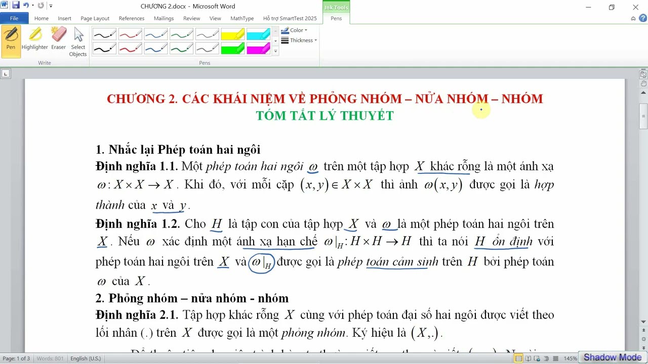 Chương 2 | Nửa nhóm - Vị nhóm - Nhóm | Tóm tắt lý thuyết