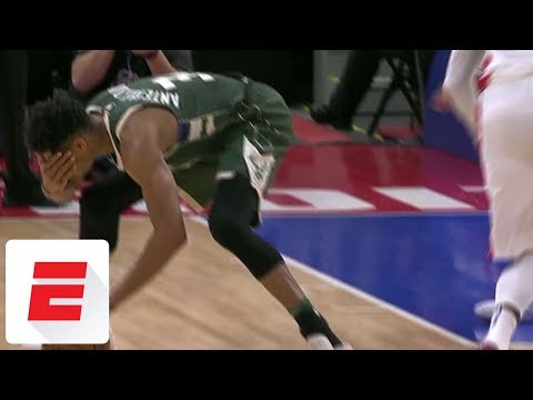 Giannis Antetokounmpo gets hit in face two separate times, leaves Bucks-Pistons game | ESPN