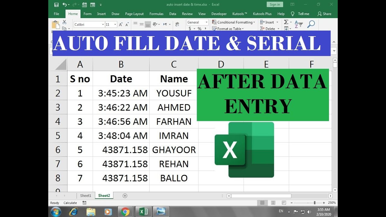 Enter date. Insert datetime.