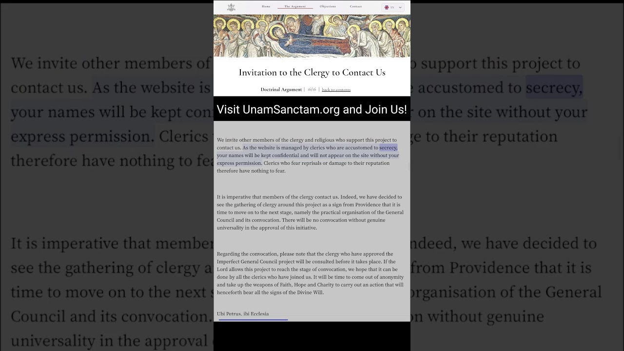 Arg#16: Invitation To The Clergy To Contact Us UnamSanctam.org