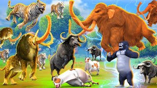 Baku Attack on Cartoon Cow Rescue by Woolly Mammoth Elephant Animal Battle | Animals Revolt TV