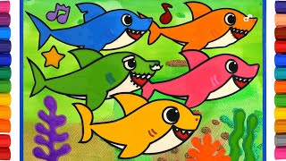 coloring pinkfong shark family with jelly water for kids toddlers baby shark stickers