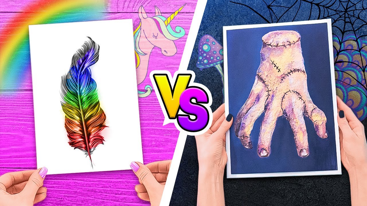 Unicorn VS Goth || Rainbow VS Total Black! || Draw like #Wednesday