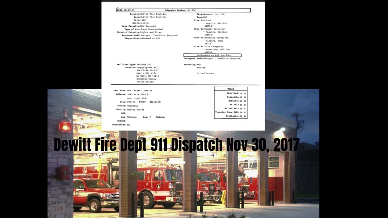 Shoppingtown Mall  911 Dispatch Dewitt Fire Dept. Candelaria Gonzalez Hit Desiree Yagan, Pedestrian.