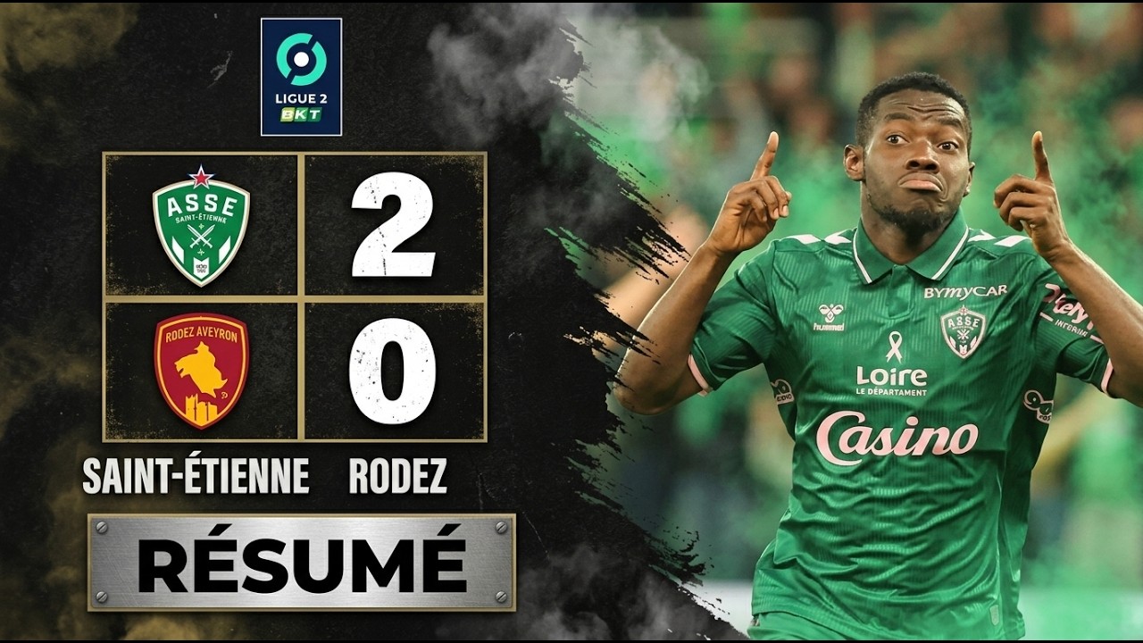 Saint-Étienne – Rodez AF (2-0) | Résumé du Match | Buts & Meilleurs Moments | Ligue 2 BKT