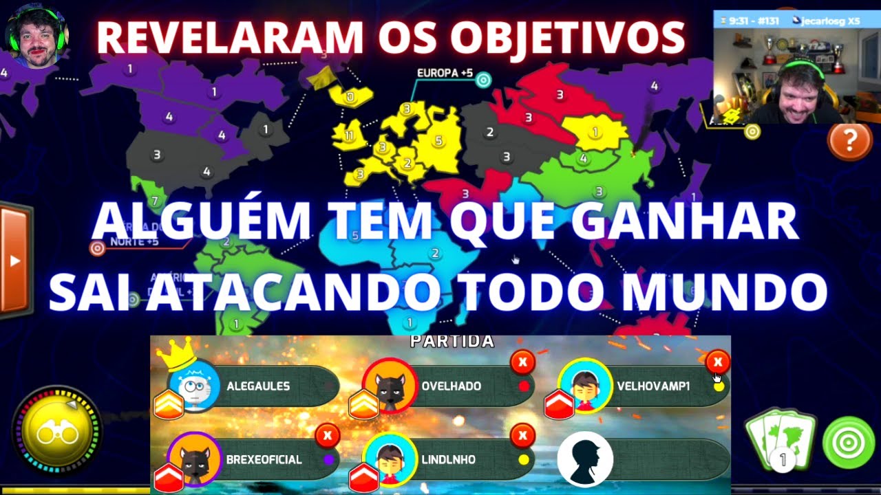 REVELARAM OS OBJETIVOS durante a partida - GAULES JOGANDO WAR com Lindinho, Liminha, Brexe e VVV
