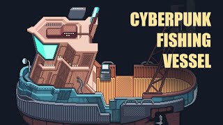 Cyberpunk Fishing Vessel - Pixel Art Timelapse