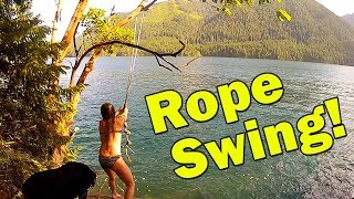 Adventure Women Rope Swing Into Water - 50 yr old Forever Young! 