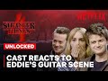 Stranger things 4  stranger things cast reacts to eddie shredding  netflix geeked