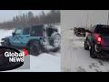 Snowstorms close major Alberta highway, leaving some stranded for up to 13 hours