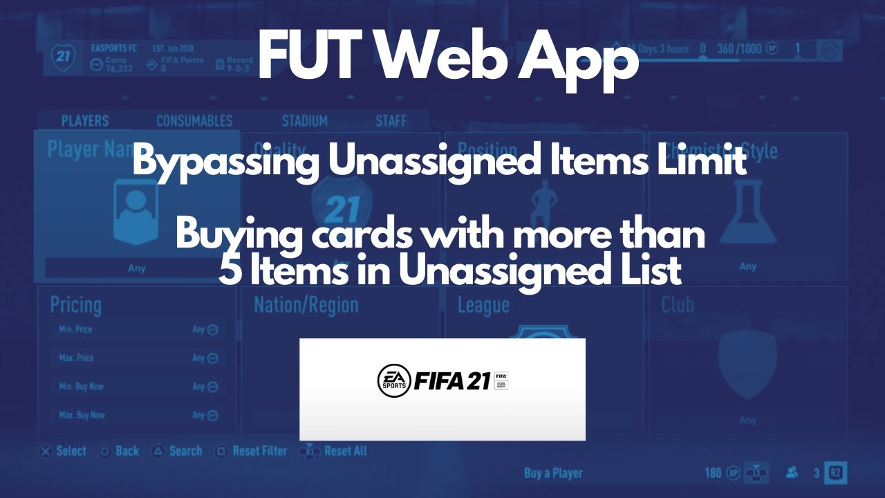 FIFA 21 Ultimate Team Web App, Unlimited Unassigned Items