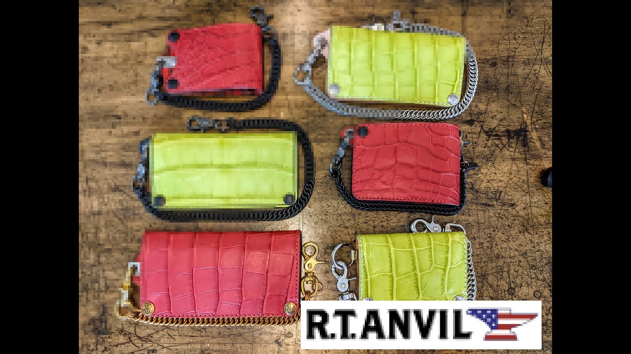 Chartreuse and Candy Red Alligator Leather Chain Wallets