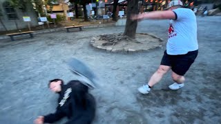 I threw my cocky junior colleague to the ground.