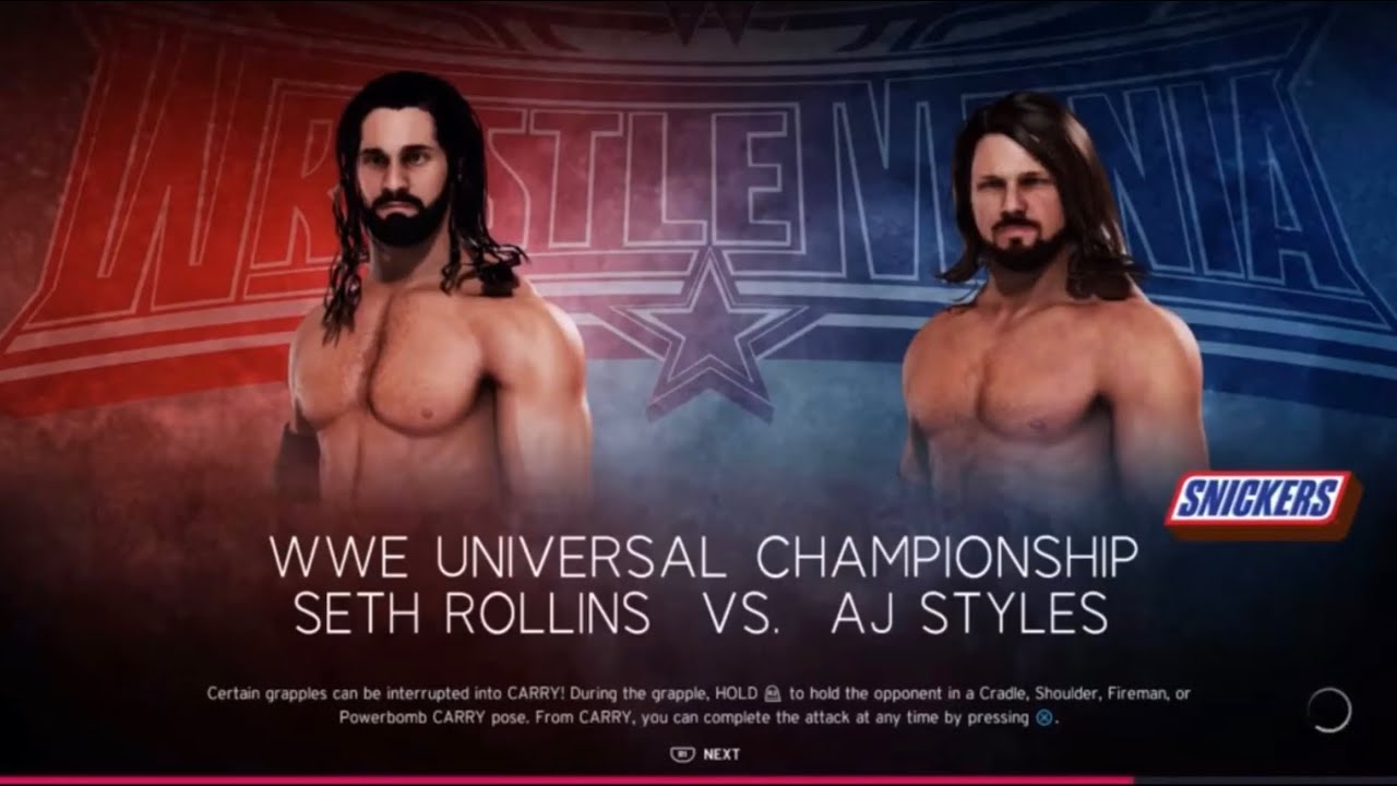 WWE 2K20 Gameplay Seth Rollins vs AJ Styles WWE Universal Championship WrestleMania 32