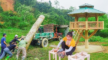 TIME LAPSE: 90 Days Alone Building Log Cabin With 1 Large Wooden Pillar /Start To Finish