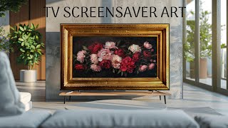 Vintage Peonies Painting | Gold Frame TV Art | TV wallpaper Art | TV Screensaver Art | 1Scene - 2Hrs