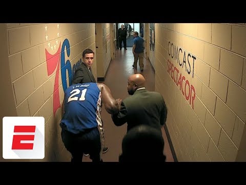 Joel Embiid leaves game after colliding with Markelle Fultz | ESPN