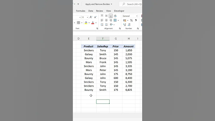 Shortcut to Add and Remove Borders in Excel
