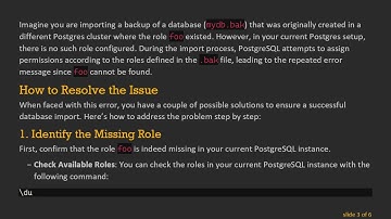 Resolving the ERROR: role "foo" does not exist Issue in PostgreSQL Importing