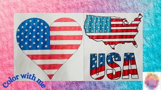 USA Flag ln Heart 😍♥️ 💙| Coloring American Flag 🇺🇸