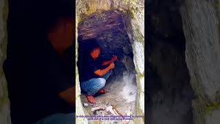 Cave Creation Man Uses Chisel To Carve Rock