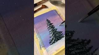Learn to paint pine trees 🌲 #shorts #art #acrylicpaintingideas #landscape #winterlandscape
