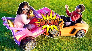 Lamborghini Aventador Vs Barbie Power Wheels Ride On Car | Alan Vs Cheryl Car Unboxing And Challenge