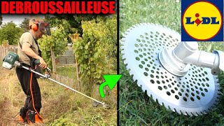 LIDL débroussailleuse thermique PARKSIDE PBS 2 D4 + test lame de scie à onglet !! (qui ressemble!)