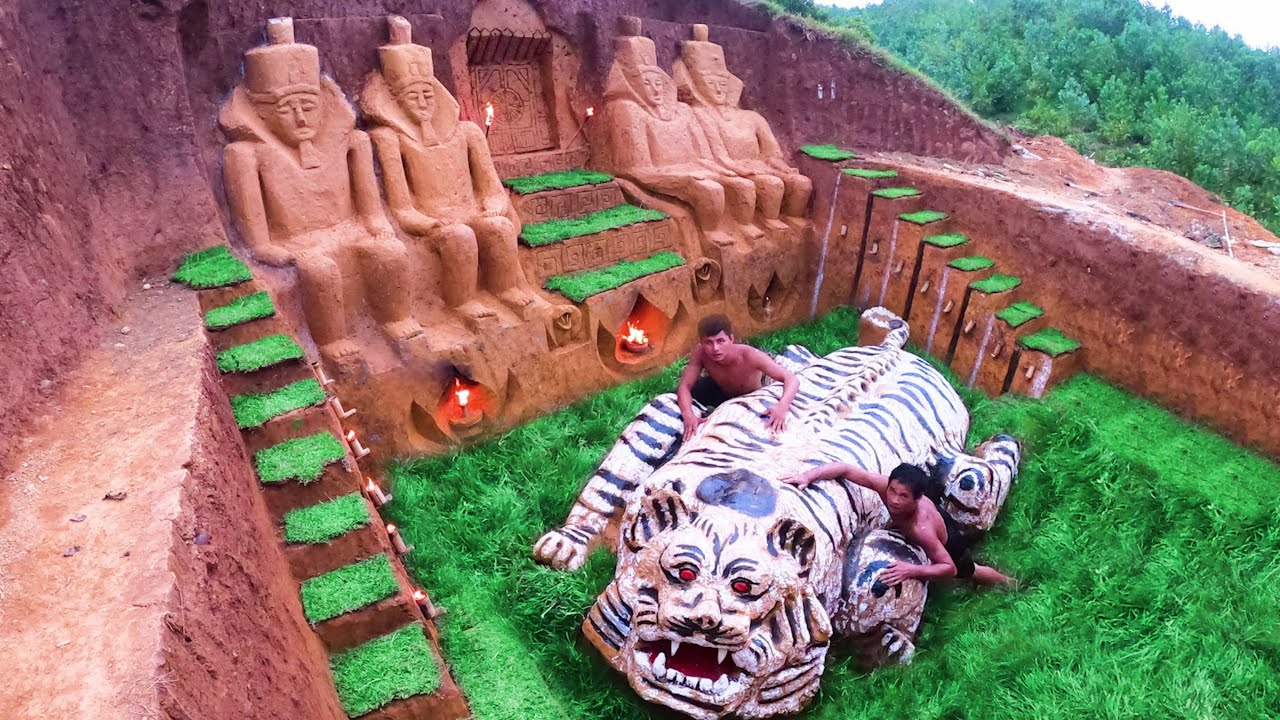Build and dig underground tiger and tiger sculptures with the giant ...