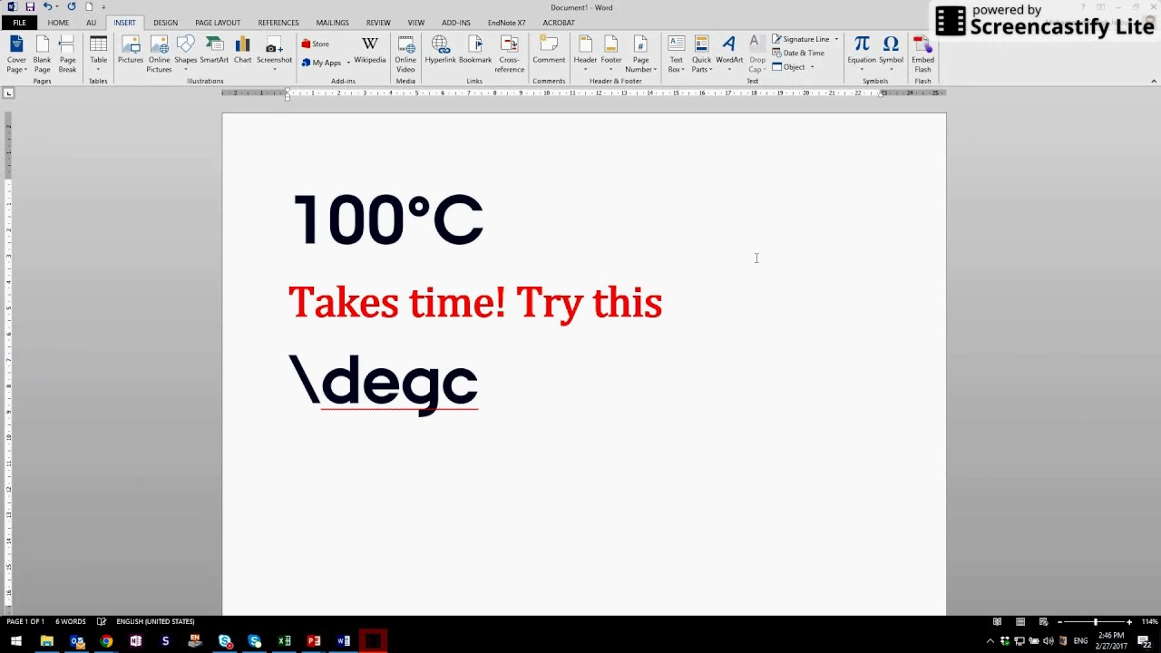 Typing temperature degree symbol in microsoft word - YouTube