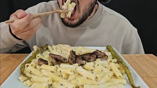 ASMR CREAMY PASTA AND MEAT - EATING SOUNDS (NO TALKING)