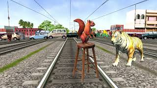 Tiger & Squirrel vs train | Stops the train | Train vs Elephant short film | Train simulator funny