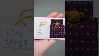 Miniature Teddy Bear with Tiny Fabric Book Purple Bed • Moon & Stars Bib • Handmade Pocket Friend