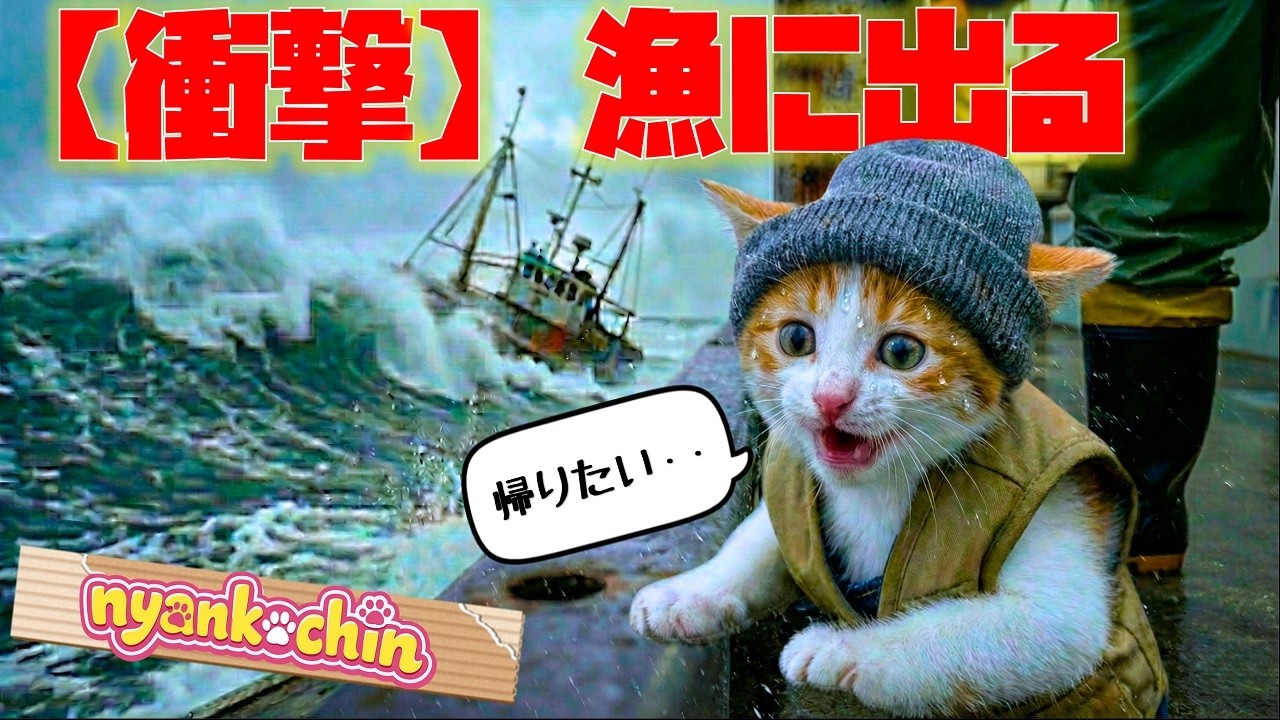 【衝撃】海の上は逃げ場なし。「帰りたい」と震える子猫が、最後に手にした『まさかの報酬』！【AI猫にゃんこちん】