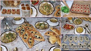 طاولة رمضانية اليوم الثامن🌛 ارواحي تنحي حيرة طياب طاجين كريات زيتون👌 وباركات بكريمة الجبن والسلق بنة