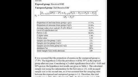 Sample size calculation for cohort study to test the hypothesis