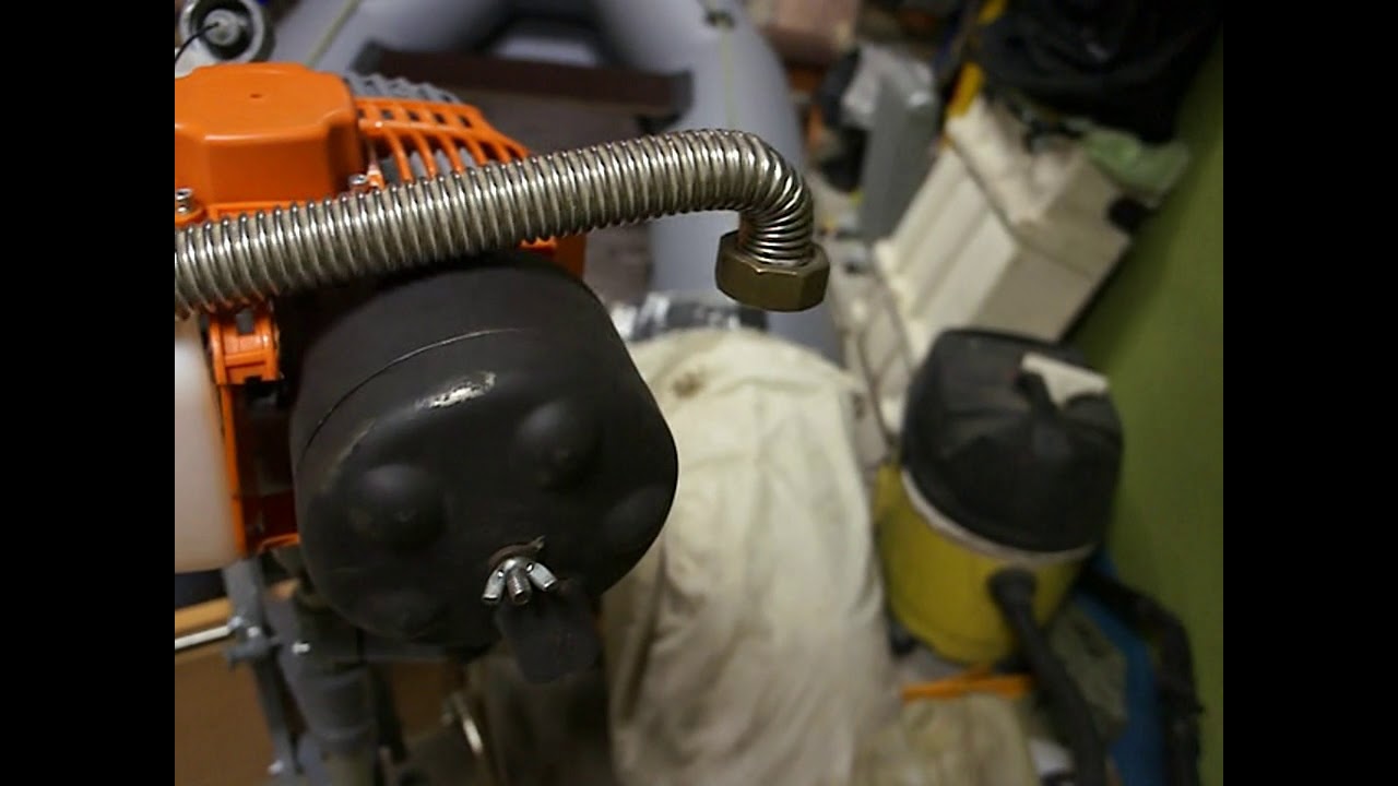 глушитель из огнетушителя, часть 2 - установка на мотор. - YouTube