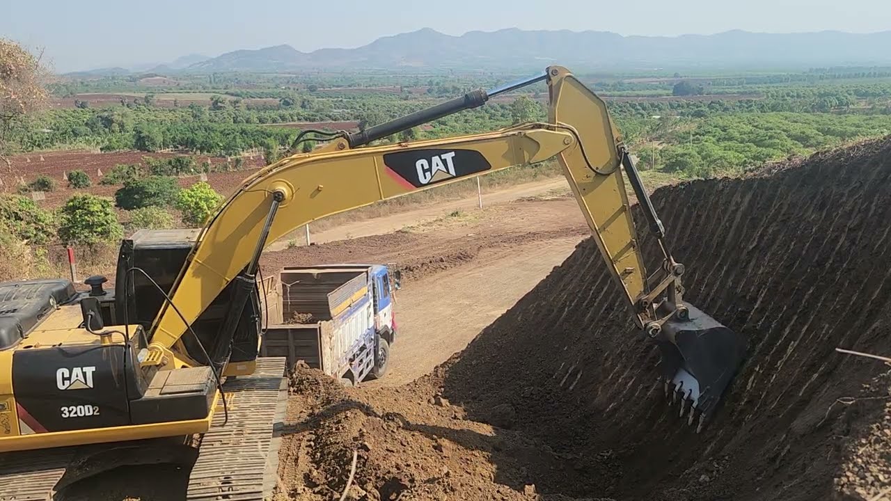  CAT 320d Excavator Loading Trucks | mountain digging  construction site #Day112