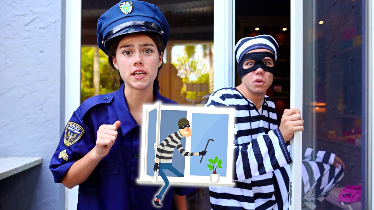 Nastya as a policeman and helps everyone
