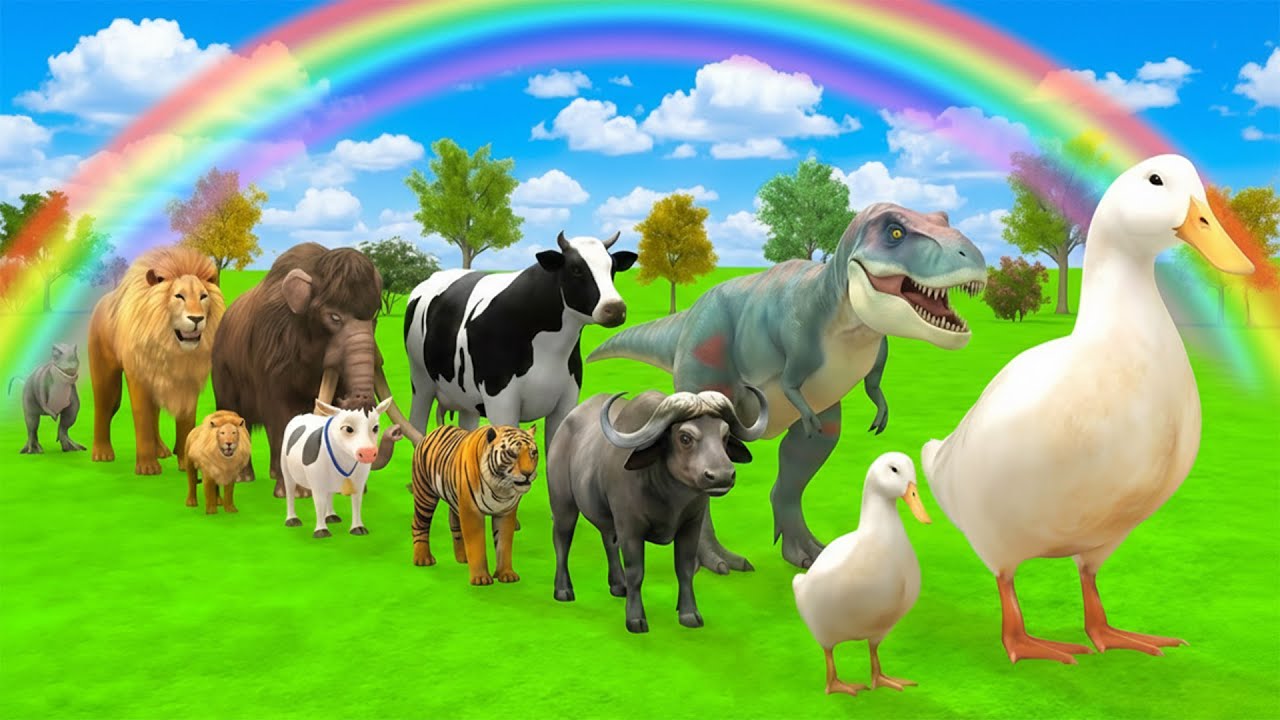 Long Slide Game With Cow Elephant Gorilla Hippopotamus Tiger - 3d Animal Game - Funny 3d